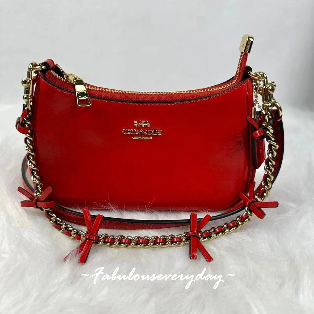 Coach Teri Mini Crossbody Bag With Bows In Leather/Gold/Bright Cherry CDW68 NWT